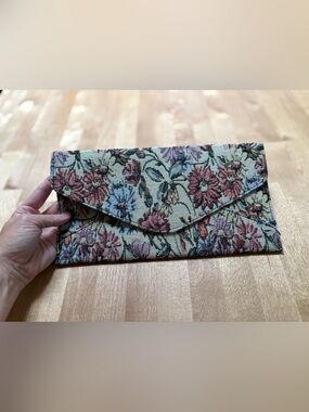 Floral Tapestry Envelope Clutch Multicolor 6 1/4" x 12" Formal Gala Purse